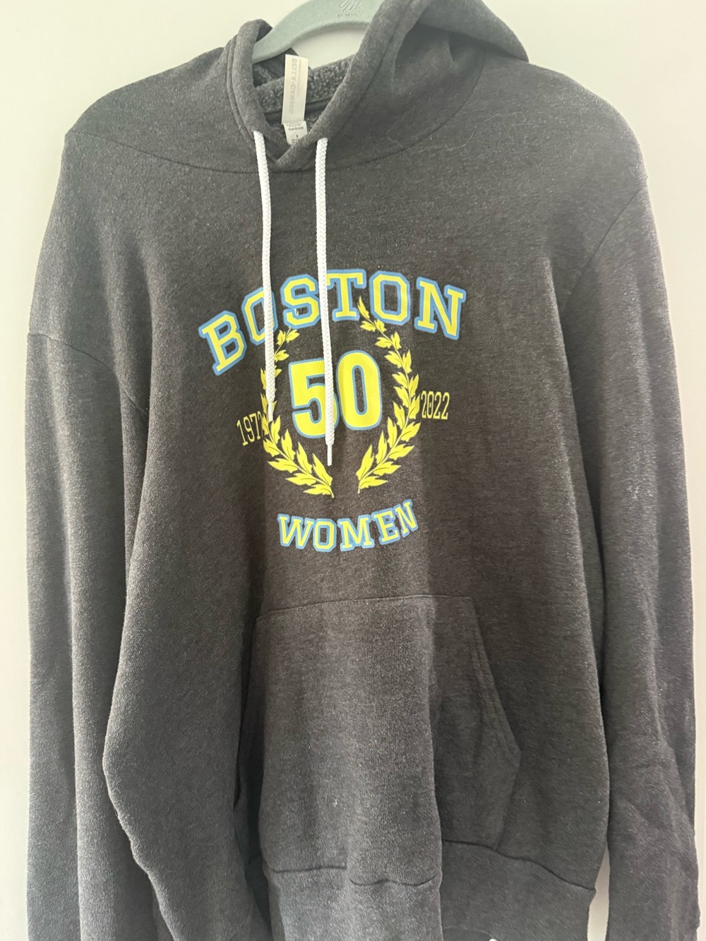 Boston Marathon Bella Canvas Charcoal Gray Boston '50 Women' Hooded Sweatshirt